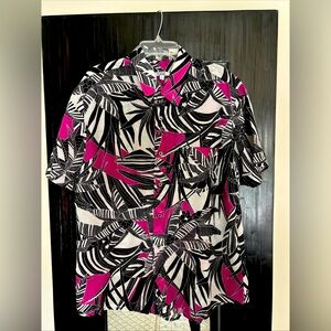 Mr Turk Button Up Shirt Tropical Print  100% Cotton Men’s Sz L Designer Pocket.